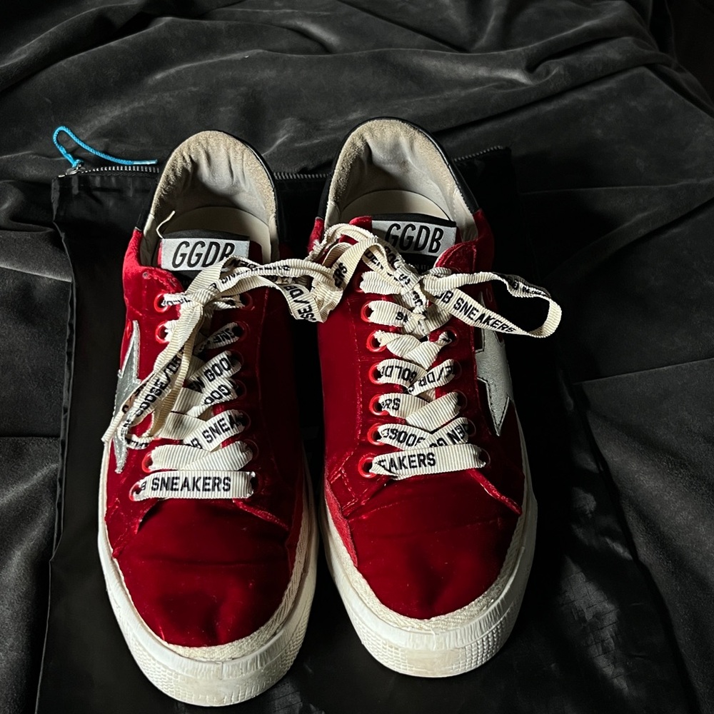 Golden Goose Red and White Sneakers